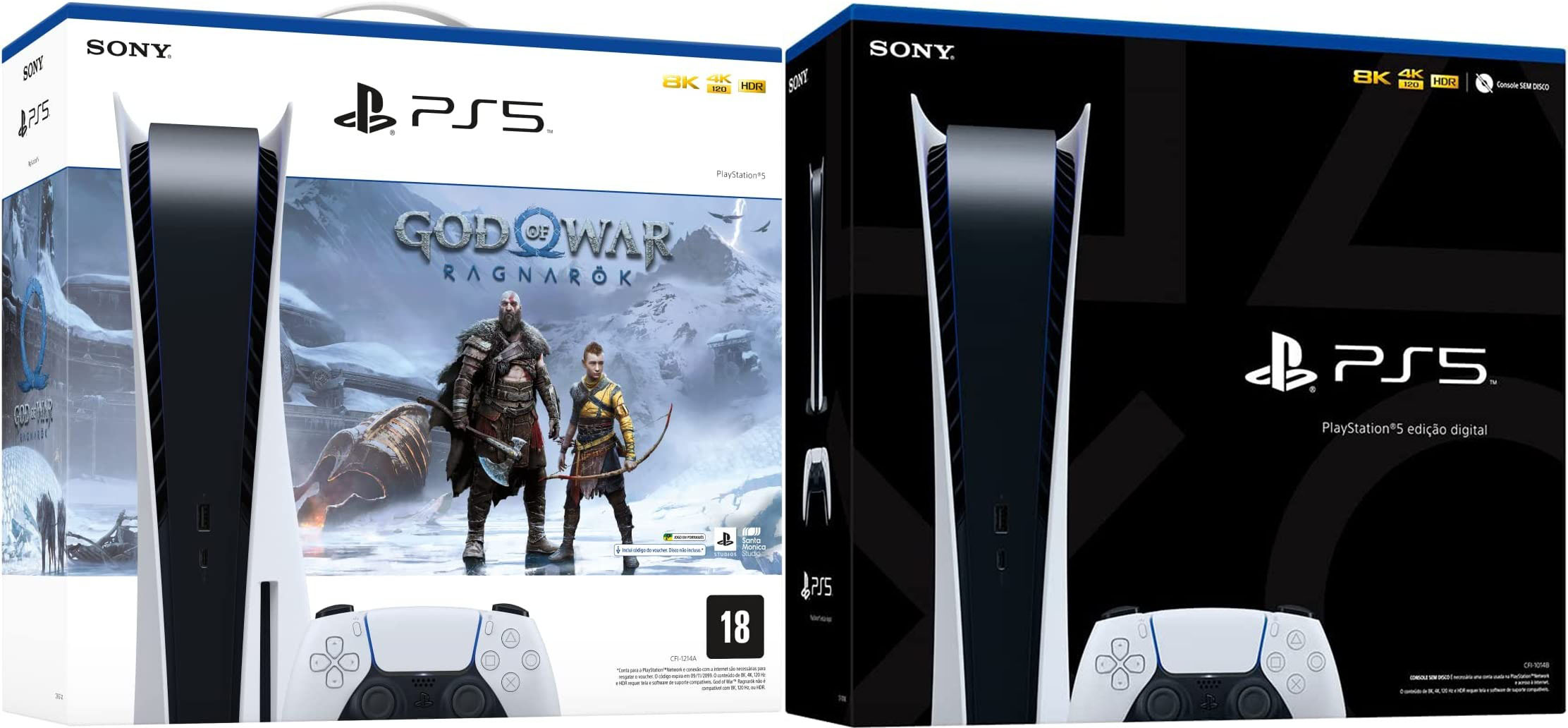 Console Sony PS5 Edição Digital + God of War Ragnarök, Branco +