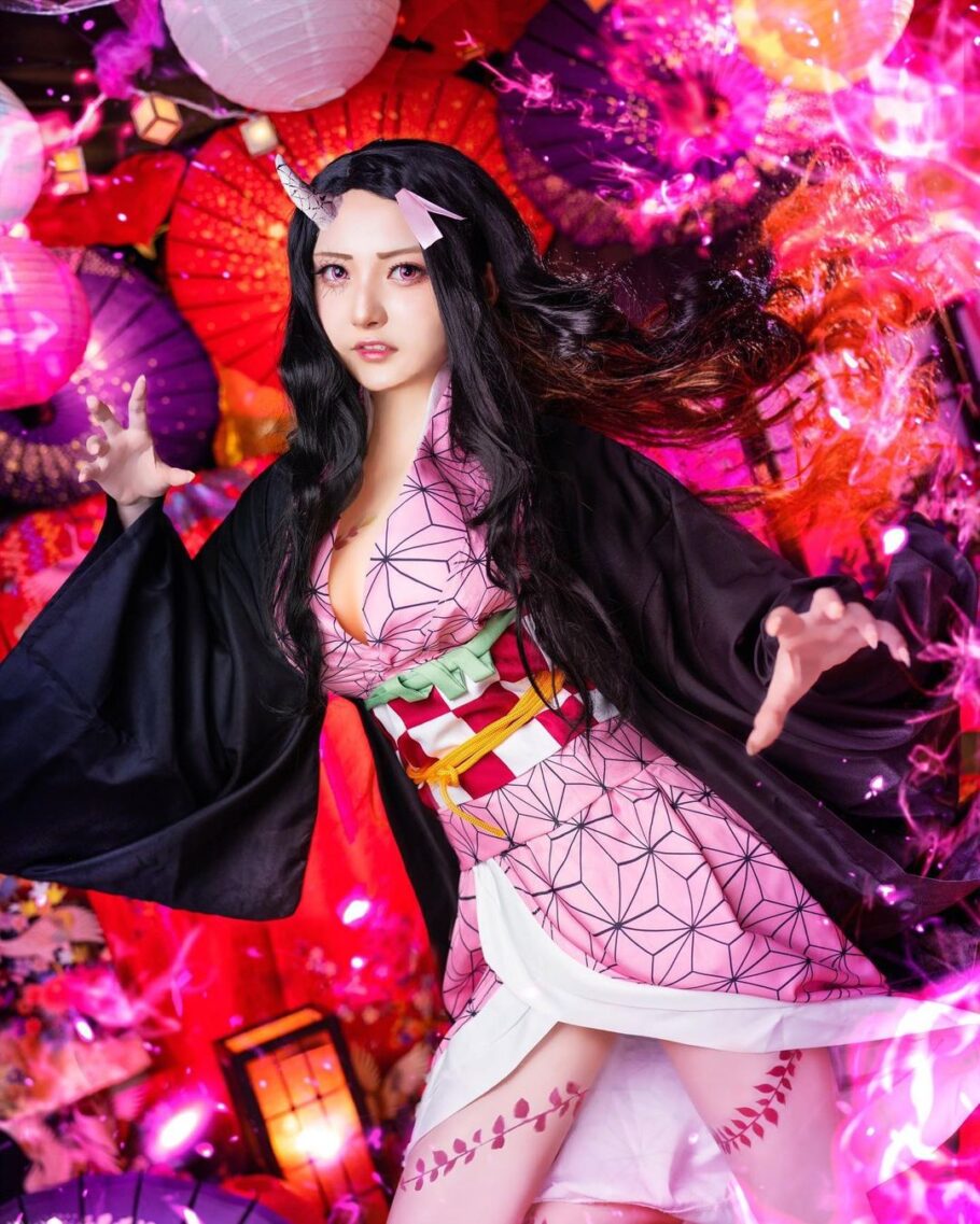 Modelo loli_samurai_ fez um lindo cosplay da Nezuko de Demon