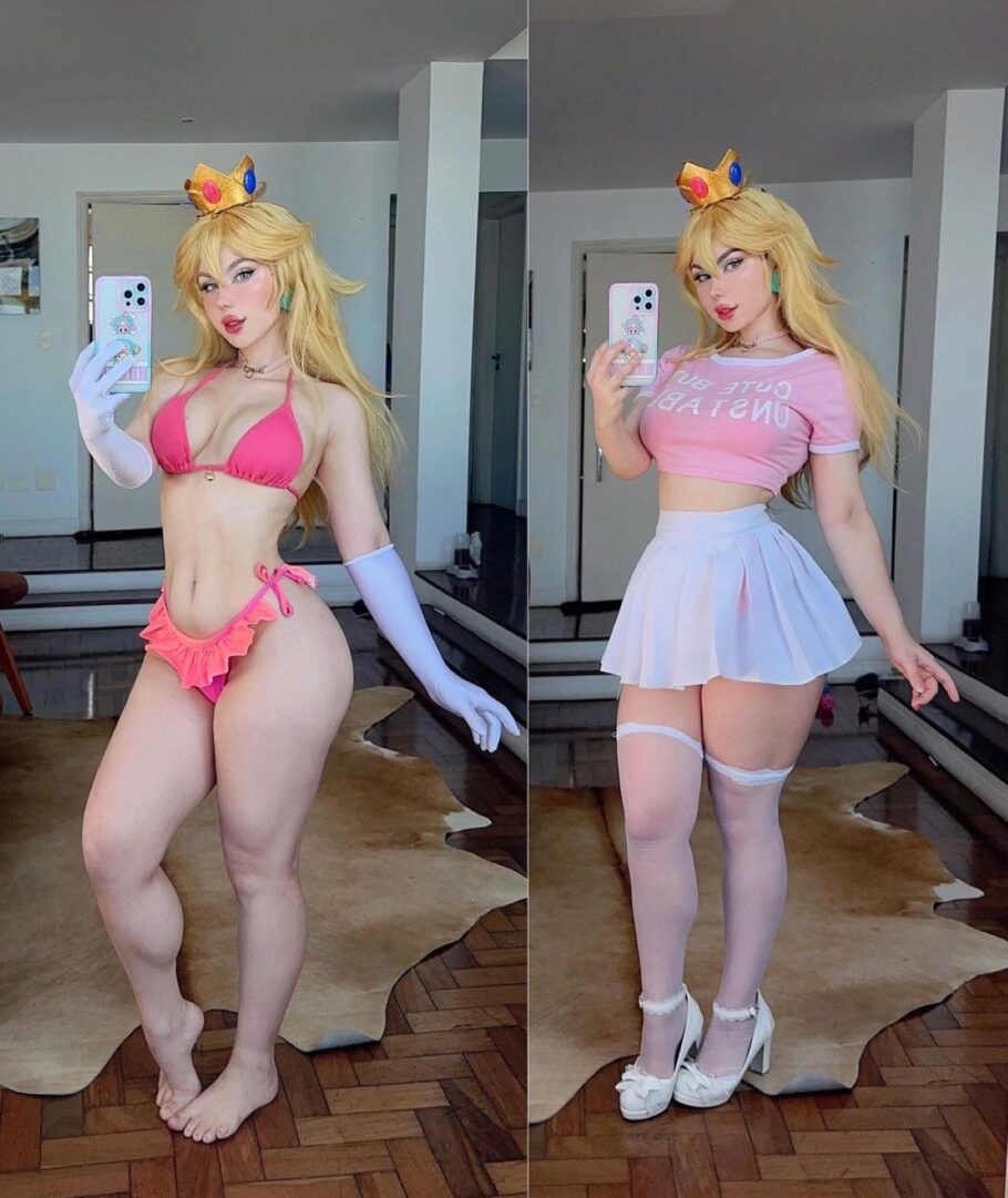 Modelo fegalvao_ fez um ousado cosplay da Princesa Peach de Mario