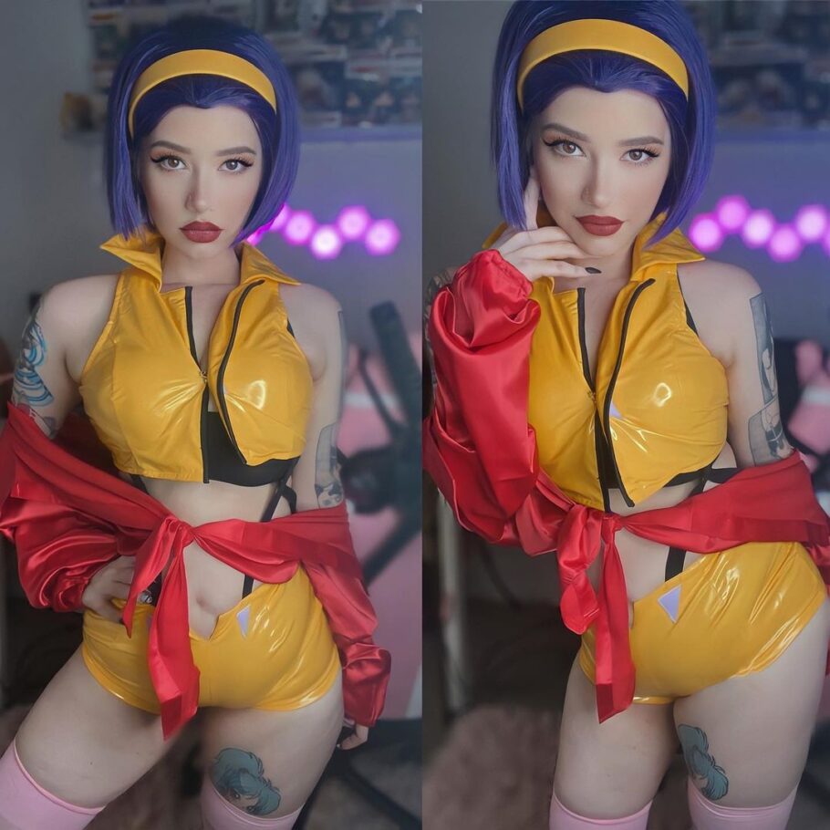 Modelo littlekagesenpai encanta com um atraente cosplay da Faye de Cowboy Bebop