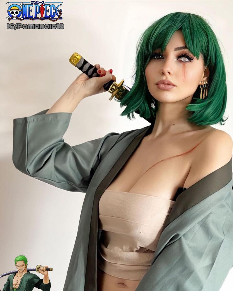 Modelo pamdroid18 mostrou uma atraente versão feminina do Zoro de One Piece