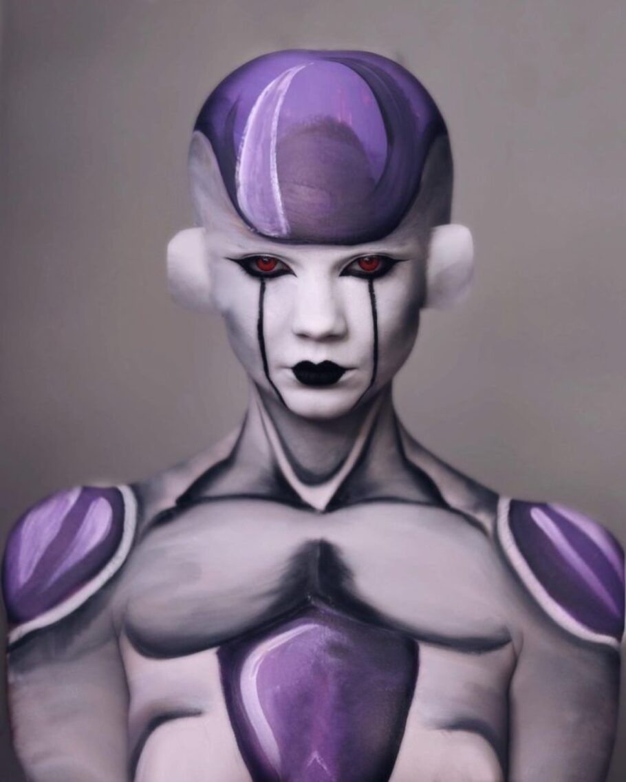 Modelo espanhola apresenta sua fascinante pintura corporal do Freeza de Dragon Ball