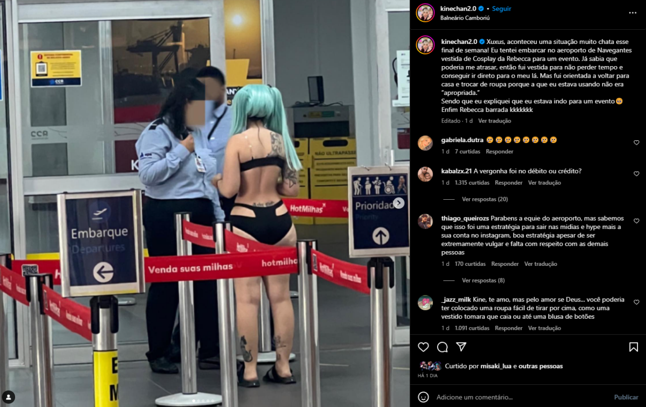 Modelo Kinechan é Impedida de Embarcar em Aeroporto Vestindo Cosplay da Rebeca de Cyberpunk