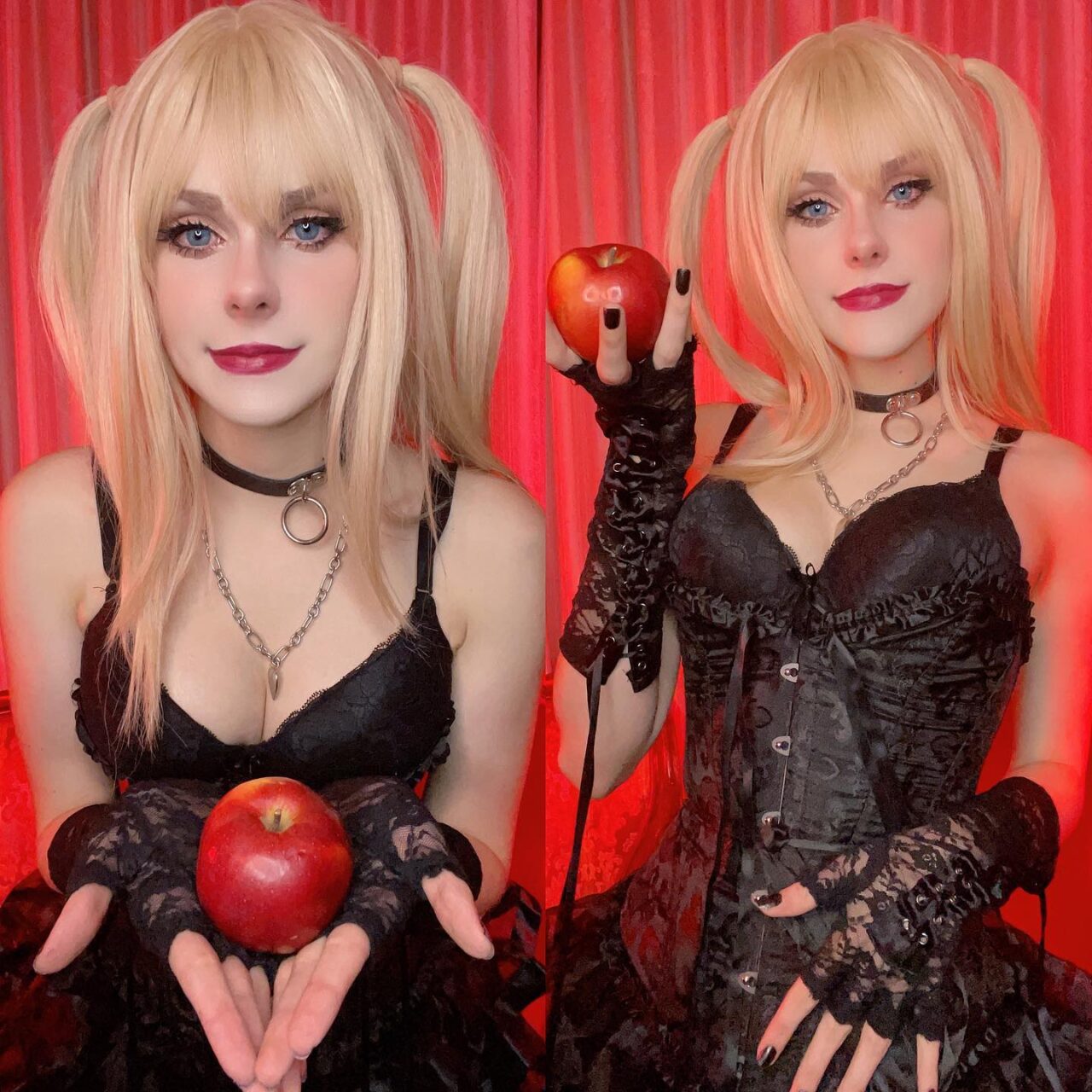 Modelo lululottie.cosplay encanta com um lindo cosplay da Misa Amane de Death Note