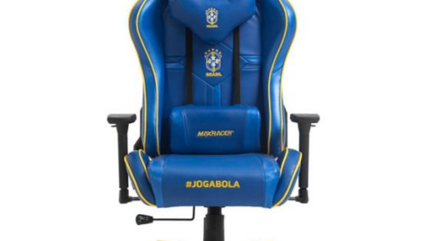 Cadeira Gamer MaxRacer Tactical CBF Azul Amarelo Licenciada