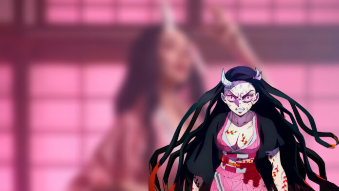 Modelo quick_kiwi brilha com cosplay perfeito da envolvente Nezuko Kamado de Demon Slayer