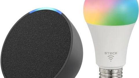 Apresentamos o Echo Pop | Smart speaker compacto com som envolvente e Alexa | Cor Preta + Lâmpada Smarteck 12W