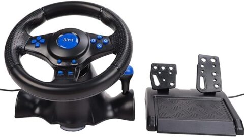 Volante de PC, volante de corrida de jogos USB universal para uso de PC PS3 PS2, volante de corrida com pedal, rotação de 180 graus