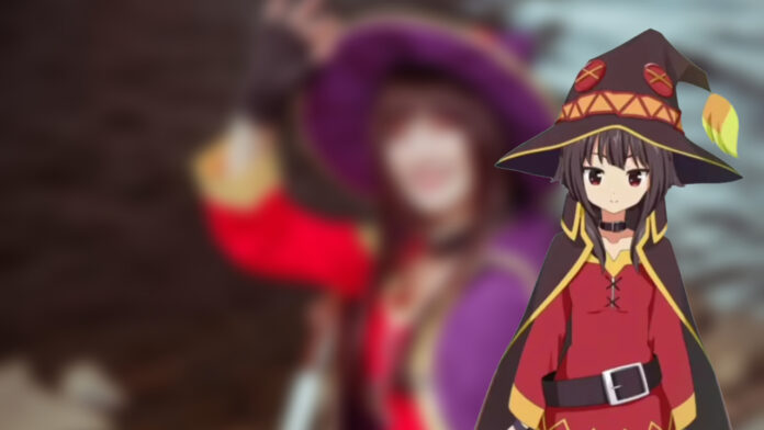 Ucraniana cativa com um apaixonante cosplay da Megumin de Konosuba