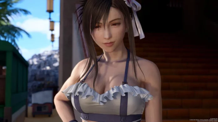 Modelo @samichuuu encanta com lindo cosplay da Tifa em seus trajes de banho em Final Fantasy 7 Rebirth!