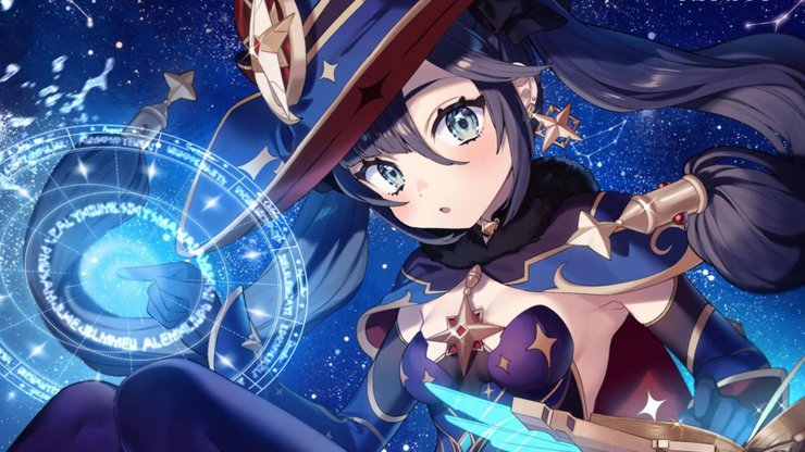 Turca conquista com atraente cosplay da Mona Megistus de Genshin Impact