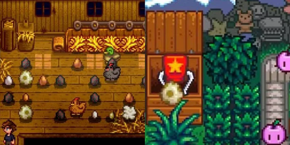 A screenshot of Stardew Valley showing a player interacting with their dinosaur