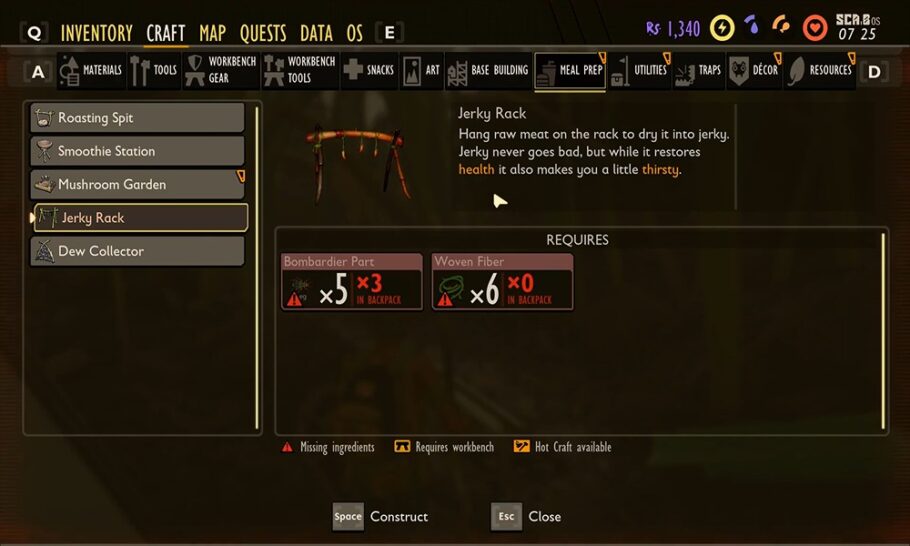 Grounded Como fazer um rack de carne seca Critical Hits