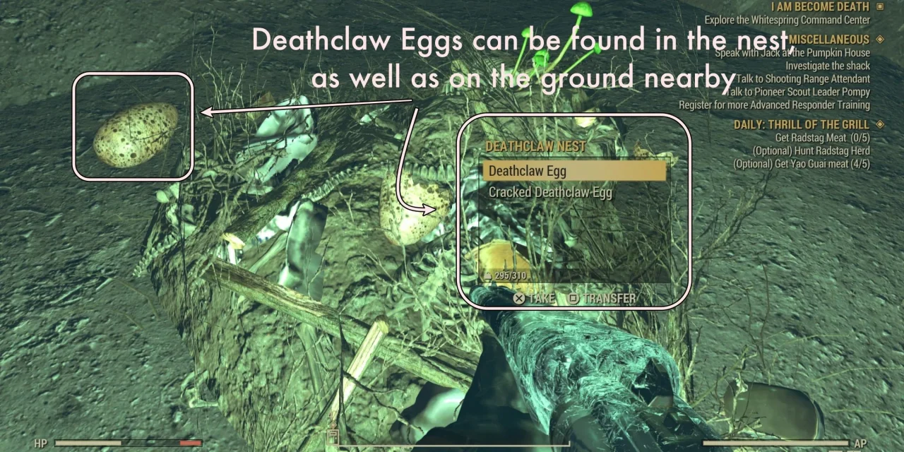 Onde Encontrar Ovos de Deathclaw em Fallout 76