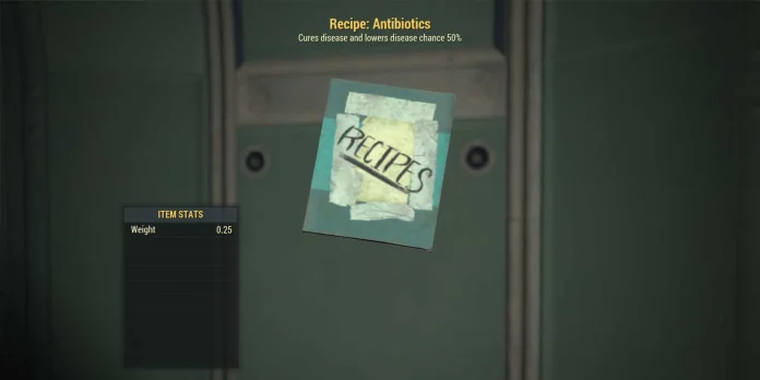 Localização da Receita de Antibióticos em Fallout 76