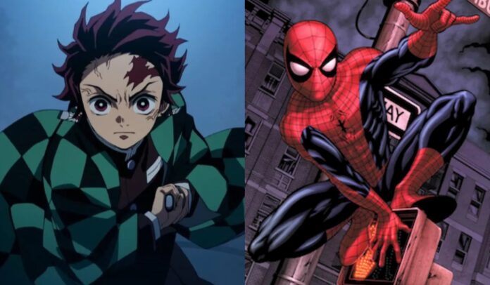 Artista imaginou o Tanjiro de Demon Slayer como o Homem-Aranha