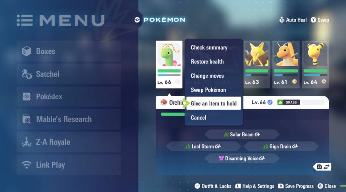 Pokémon Legends: Z-A – Todos os itens que os Pokémon podem segurar