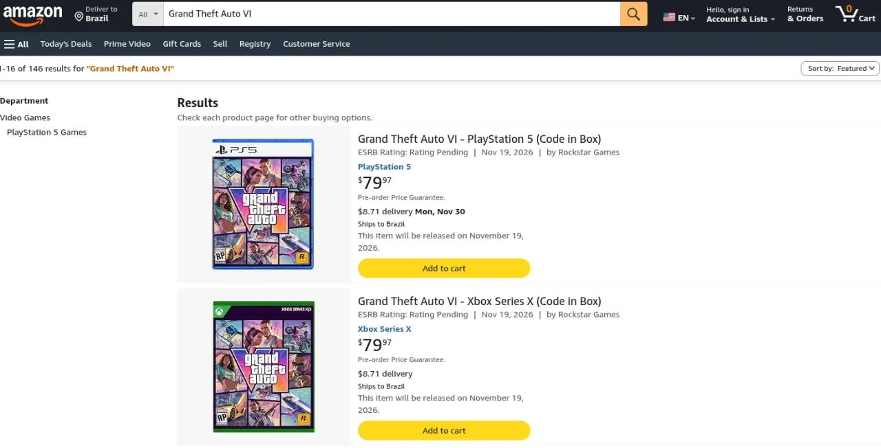 Mídia física de GTA 6 para Xbox Series X não está disponível nas lojas brasileiras