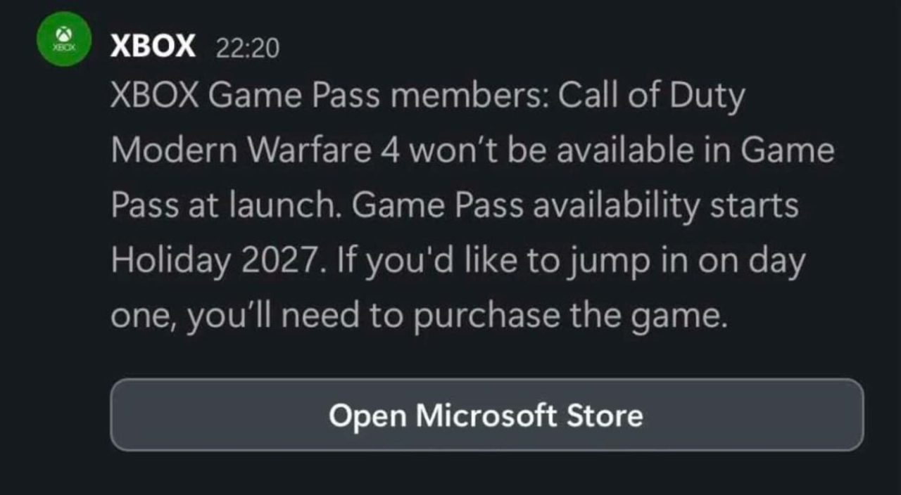 XBOX avisa que Modern Warfare 4 não estará no Game Pass no lançamento