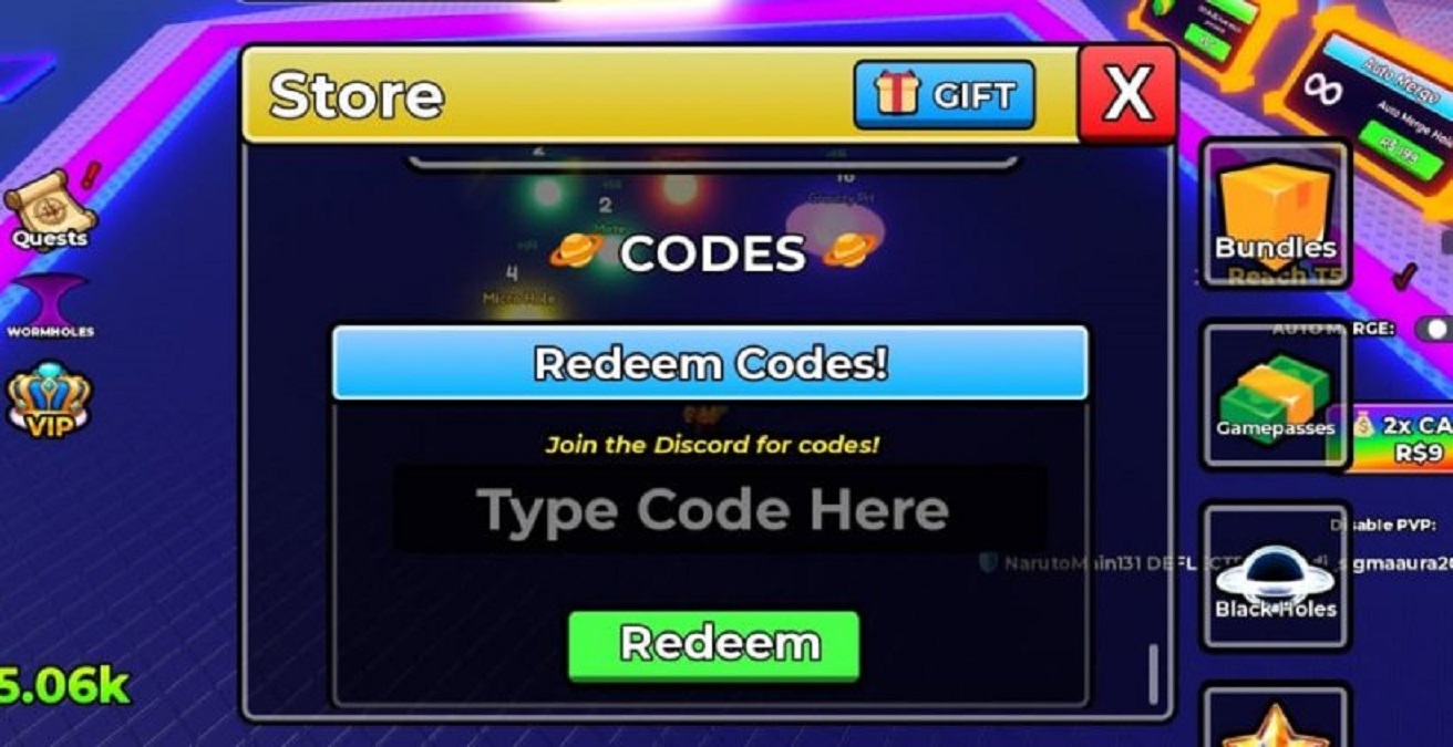 Roblox Merge A Black Hole – Códigos de Agosto de 2026