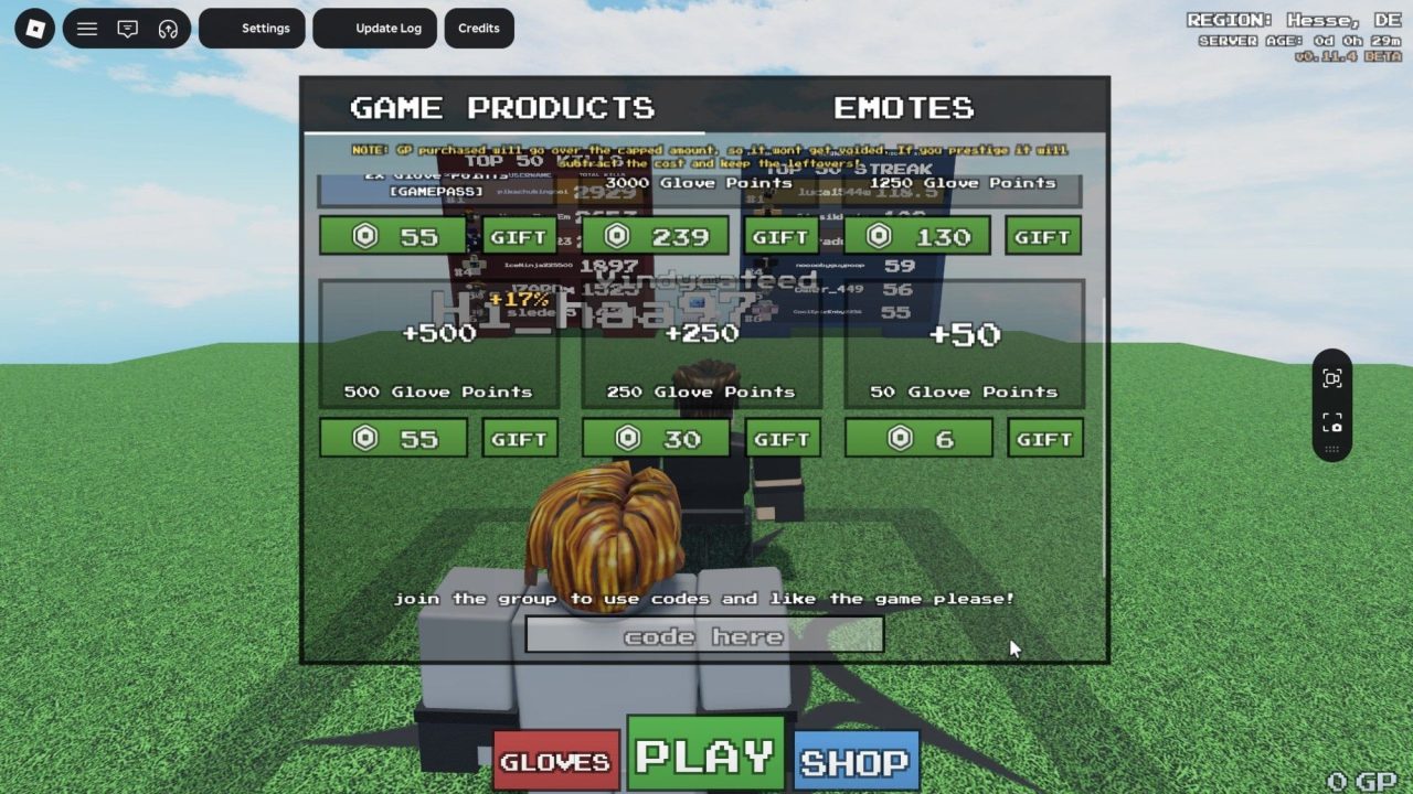 Roblox - Códigos de Glove Game 2 (agosto 2026)