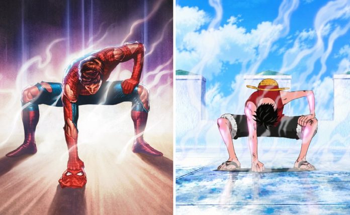 Capa do Homem-Aranha faz referência a um dos momentos mais icônicos de Luffy em One Piece