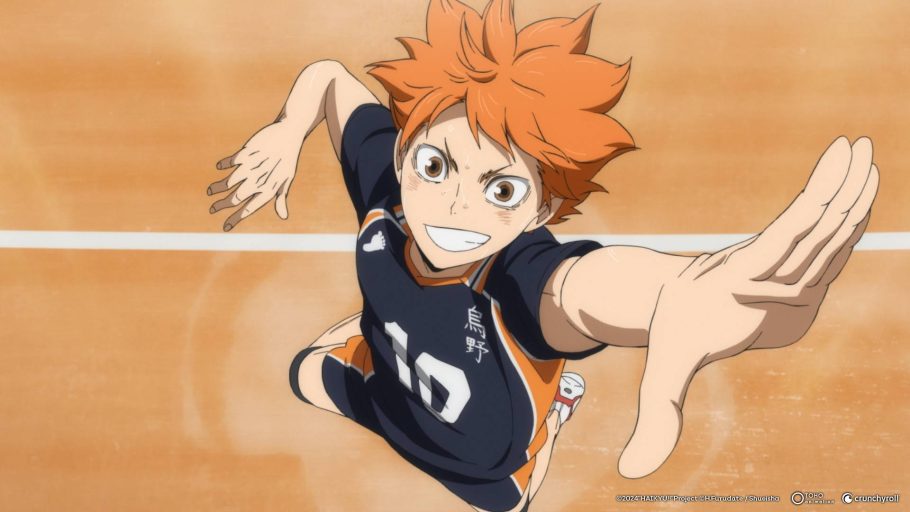 Shoyo Hinata se preparando para um saque em Haikyu!!
