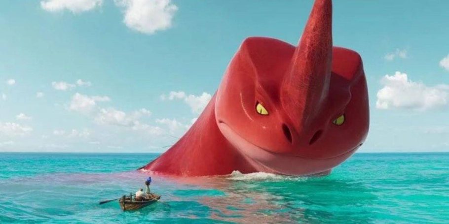 A criatura Red Bluster observa um barco no mar