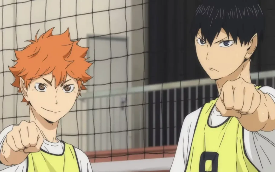 Shoyo Hinata e Tobio Kageyama lado a lado em Haikyu!!