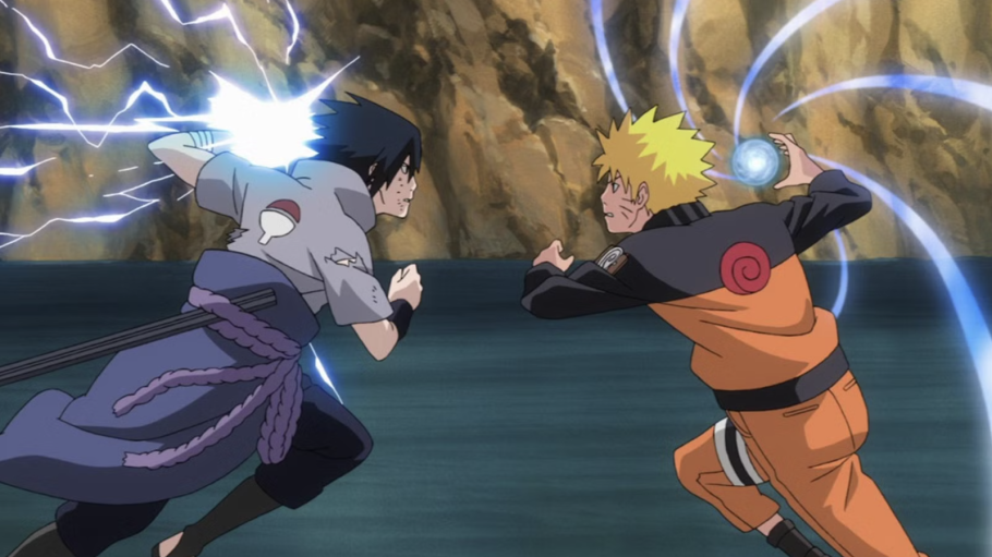 Naruto Uzumaki e Sasuke Uchiha usando Rasengan e Chidori