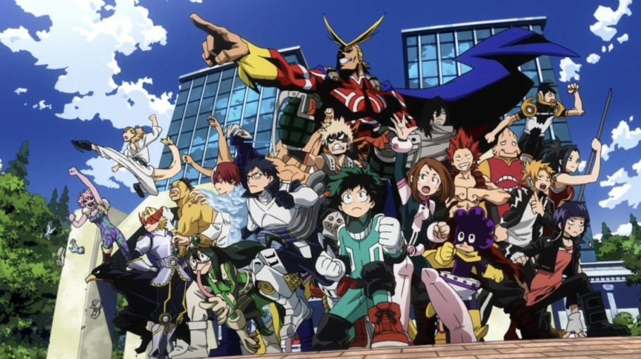 A Classe 1-A aparece ao lado de All Might em My Hero Academia