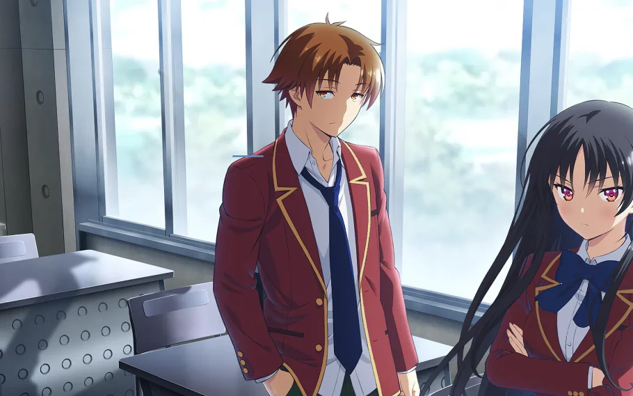 Kiyotaka Ayanokoji e Suzune Horikita em Classroom of the Elite