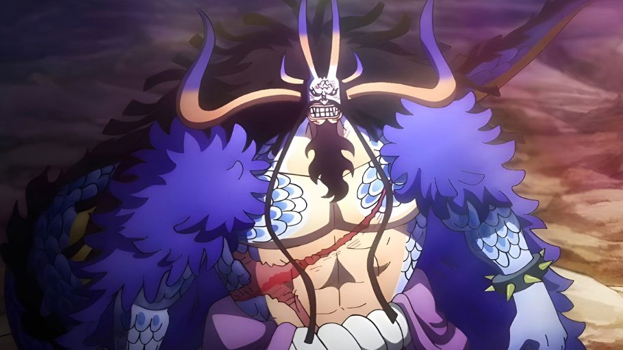 Kaido em sua forma híbrida de dragão em One Piece