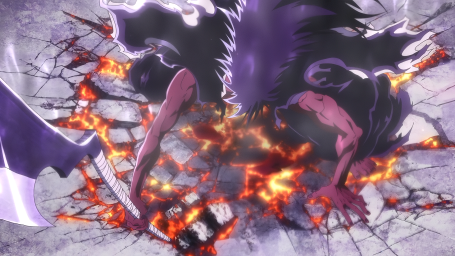 Zaraki Kenpachi liberando seu Bankai em Bleach TYBW