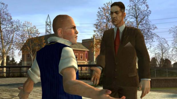 Jimmy Hopkins conversa com um adulto diante da escola