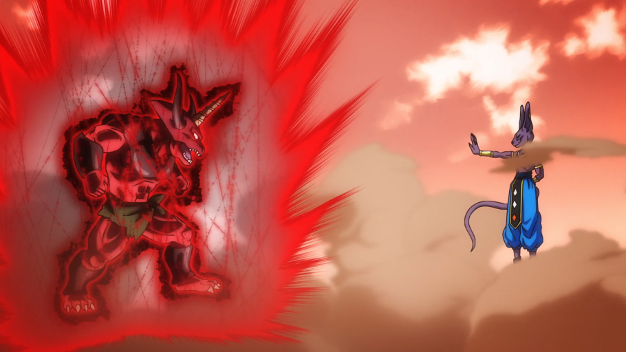Beerus enfrentando o chefe dos moginianos