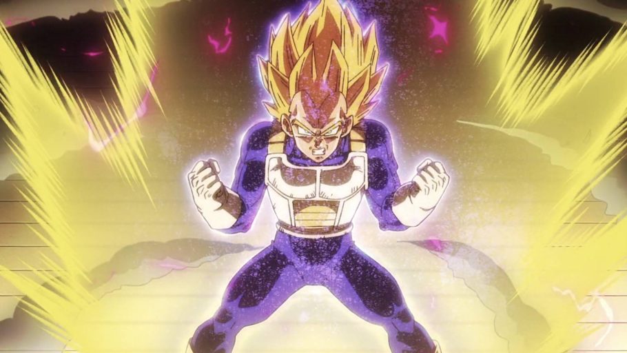 Vegeta se transforma em Super Saiyajin contra Beerus