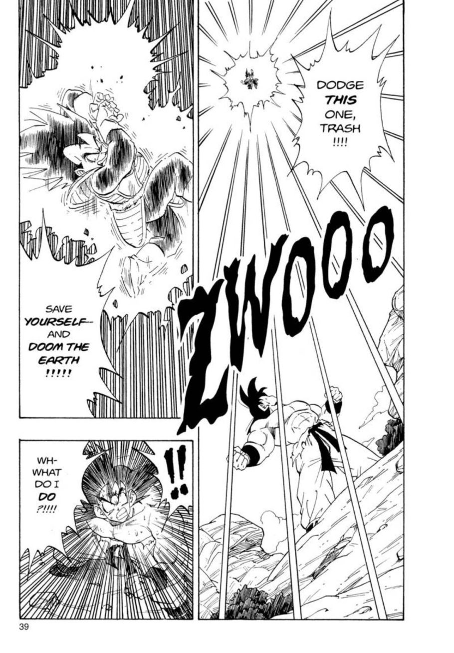 Vegeta usa o primeiro Galick Gun contra Goku no mangá