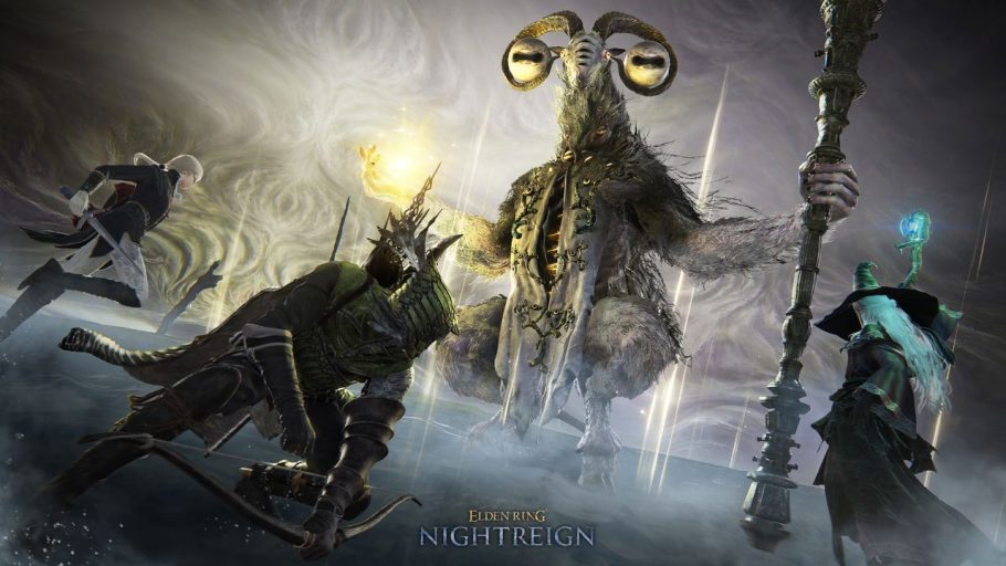 Elden Ring Nightreign com três jogadores enfrentando o chefe Libra