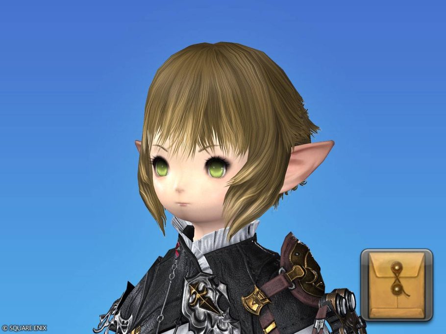 Personagem de Final Fantasy 14 com penteado cosmético