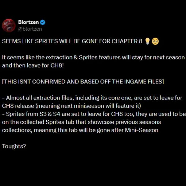 Usuário comenta sobre a remoção da extração de Sprites em Fortnite