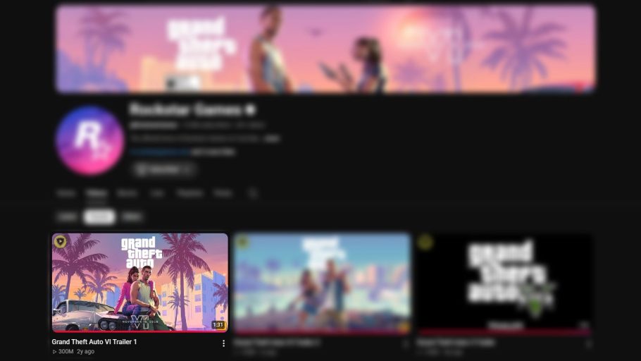 Página do canal da Rockstar Games no YouTube com estatísticas do primeiro trailer de GTA 6