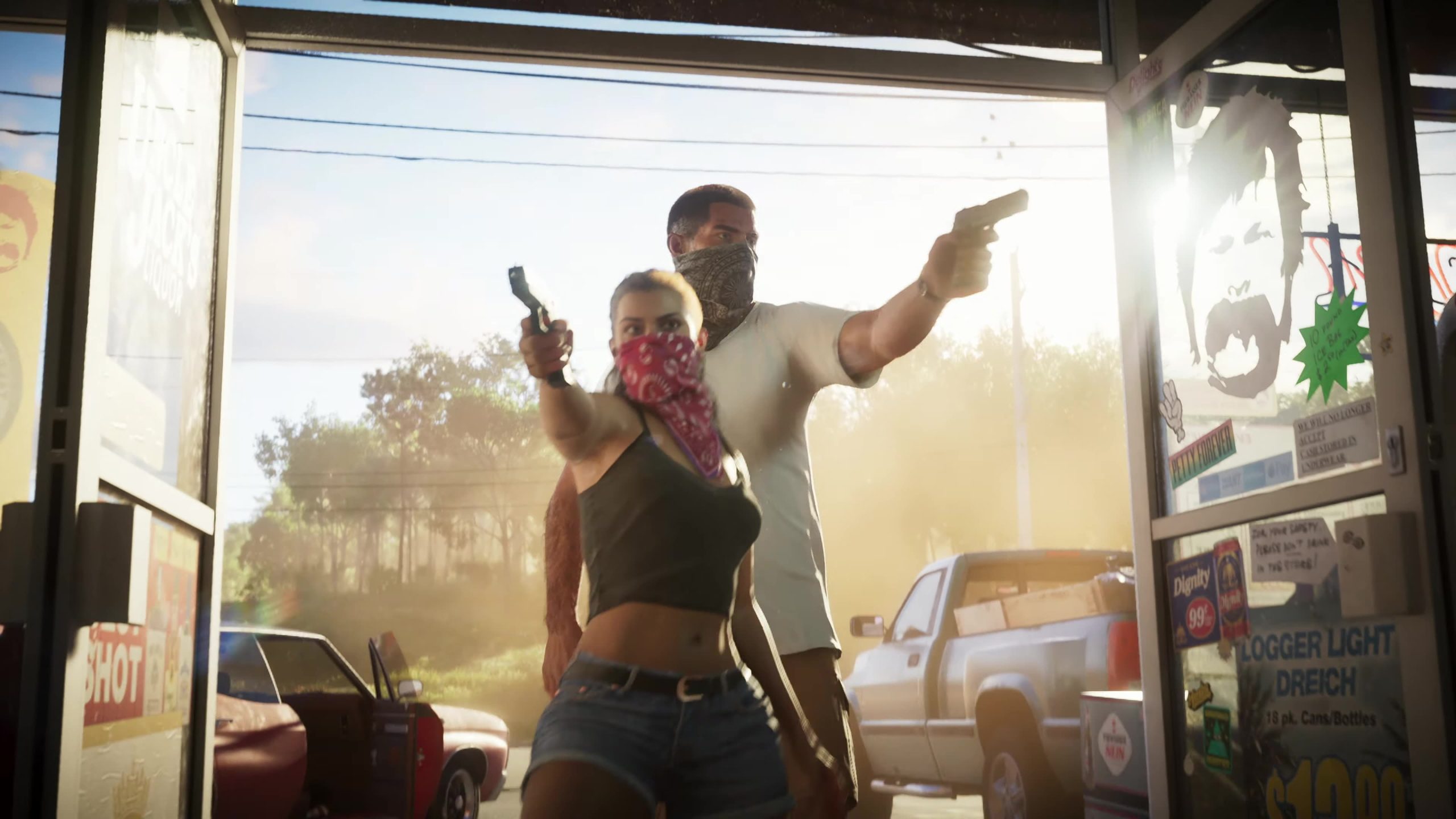 Lucia e seu parceiro armados em cena de GTA 6