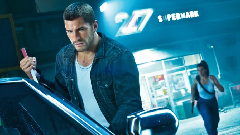 Jason e Lucia diante de uma loja de conveniência em GTA 6