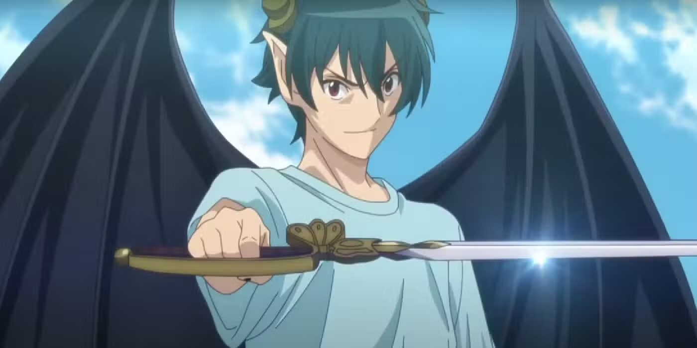 Sadao Maou brandishes his sword in The Devil Is a Part Timer