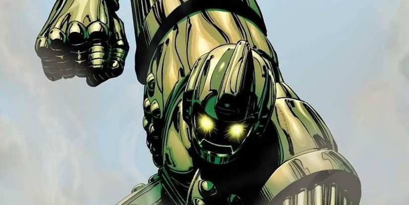 Titanium Man from Marvel punching down.