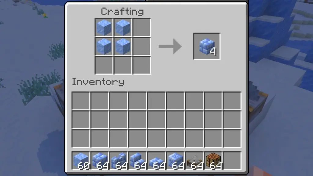 How to Craft Packed Ice Bricks in Minecraft using crafting table