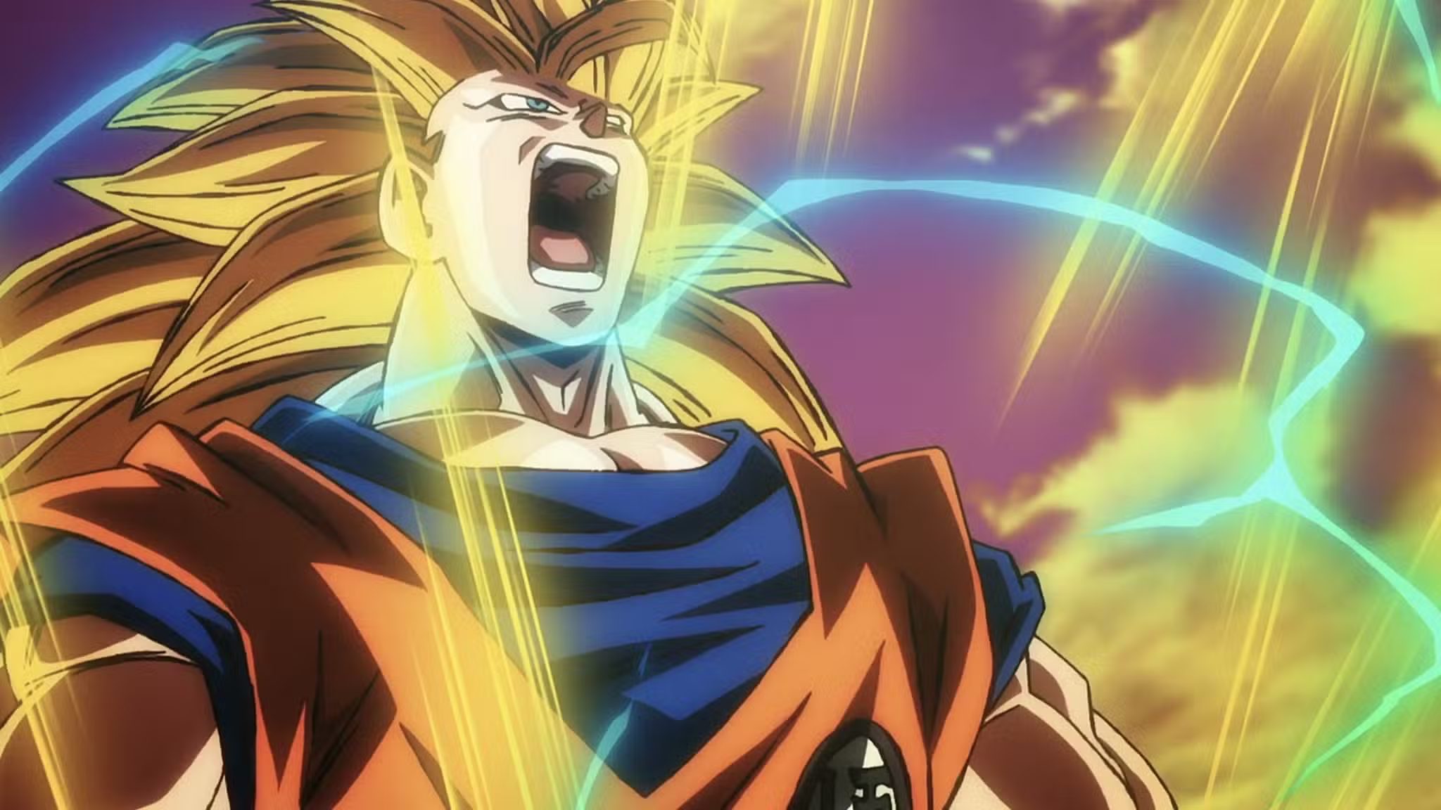 Goku charges to Super Saiyan 3 in Dragon Ball Super: Beerus Episode 2