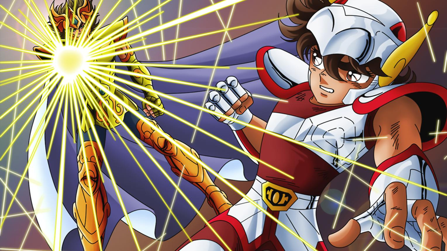 Epic Showdown: HD Wallpaper of Leo Aiolia and Pegasus Seiya from Saint Seiya
