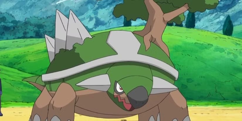 Torterra in a battle stance in the Pokémon anime.